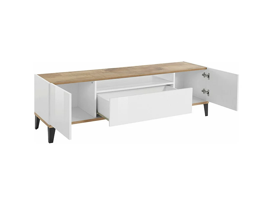 Meuble TV de salon 2 portes 1 tiroir blanc brillant Strato