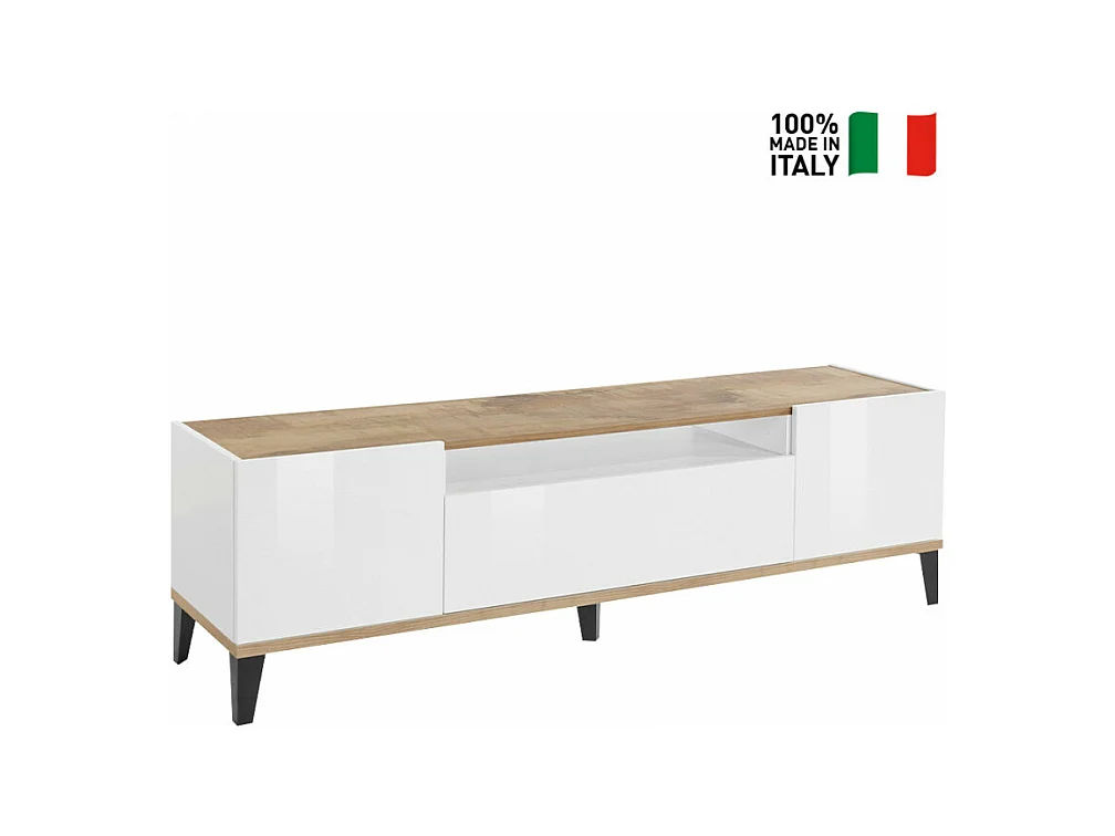 Meuble TV de salon 2 portes 1 tiroir blanc brillant Strato