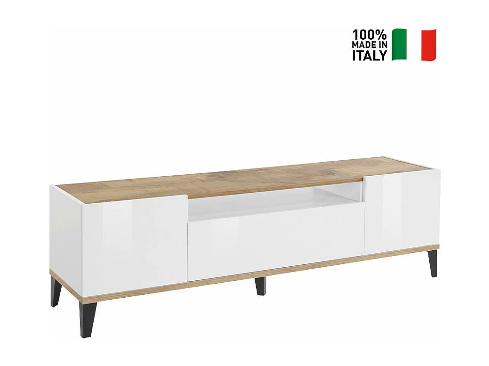 Meuble TV de salon 2 portes 1 tiroir blanc brillant Strato