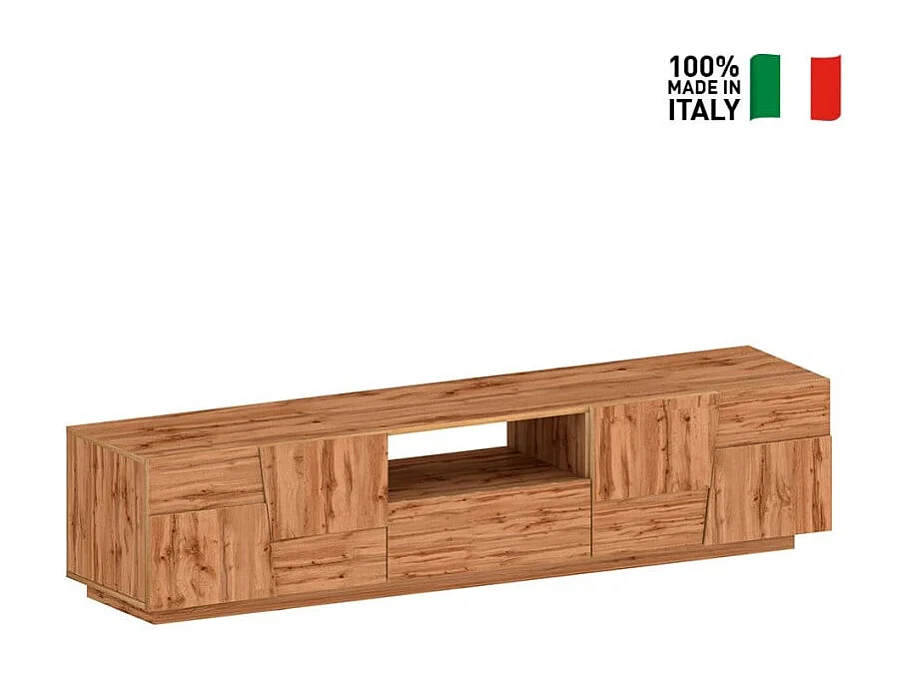 Mueble TV moderno con soporte, 4 puertas y cajón 220x45x46cm Chiron - Roble