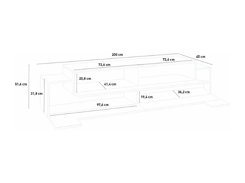 Mobile TV 4 armadietti 3 porte 200cm design moderno Forma