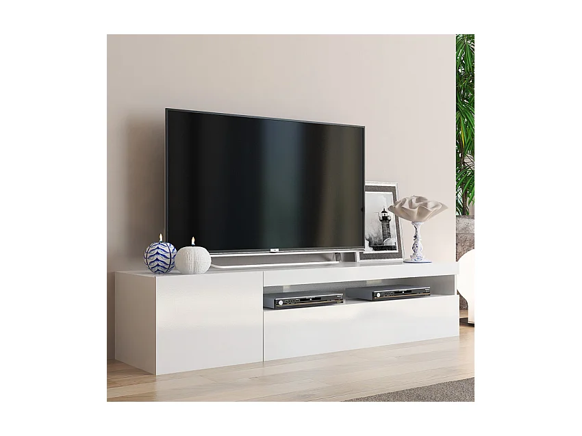Meuble TV moderne avec porte et tiroir rabattable 150 cm Quadro
