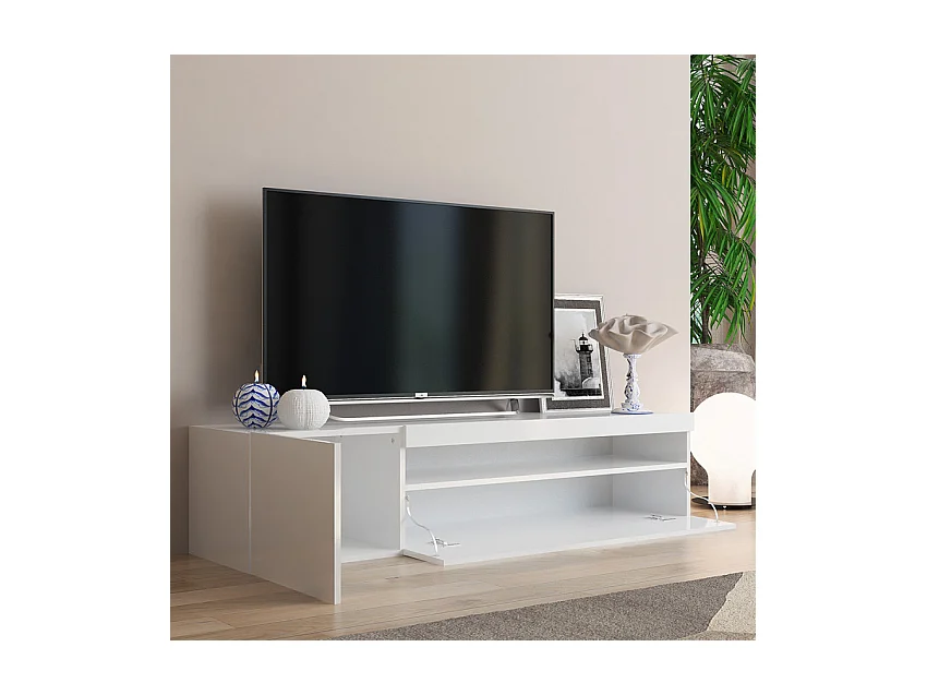 Meuble TV moderne avec porte et tiroir rabattable 150 cm Quadro