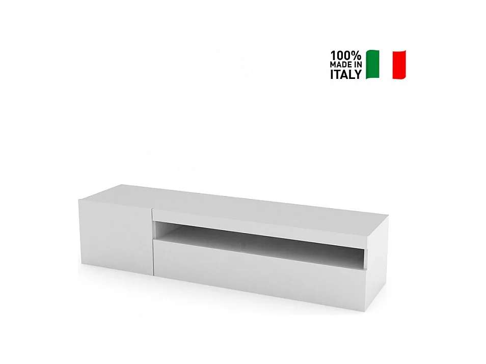 Meuble TV moderne avec porte et tiroir rabattable 150 cm Quadro