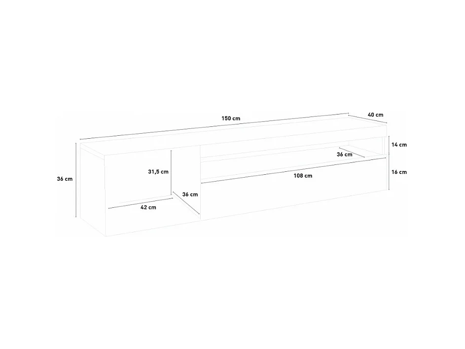 Meuble TV moderne avec porte et tiroir rabattable 150 cm Quadro