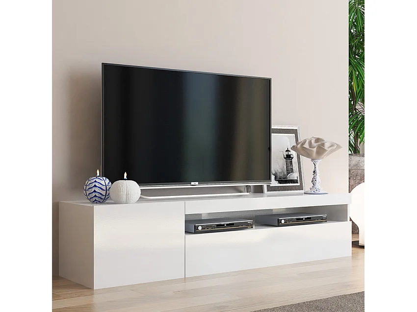 Meuble TV moderne avec porte et tiroir rabattable 150 cm Quadro