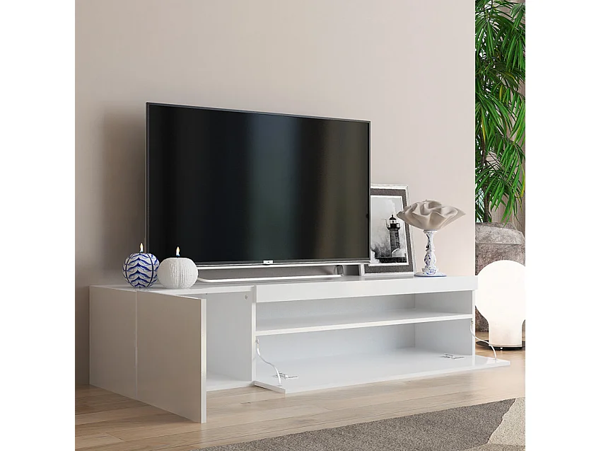 Meuble TV moderne avec porte et tiroir rabattable 150 cm Quadro