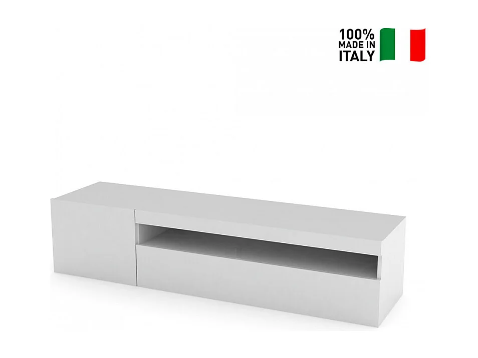 Meuble TV moderne avec porte et tiroir rabattable 150 cm Quadro