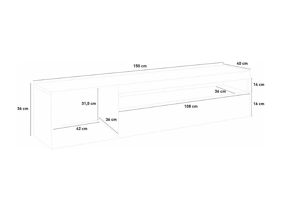 Meuble TV moderne avec porte et tiroir rabattable 150 cm Quadro