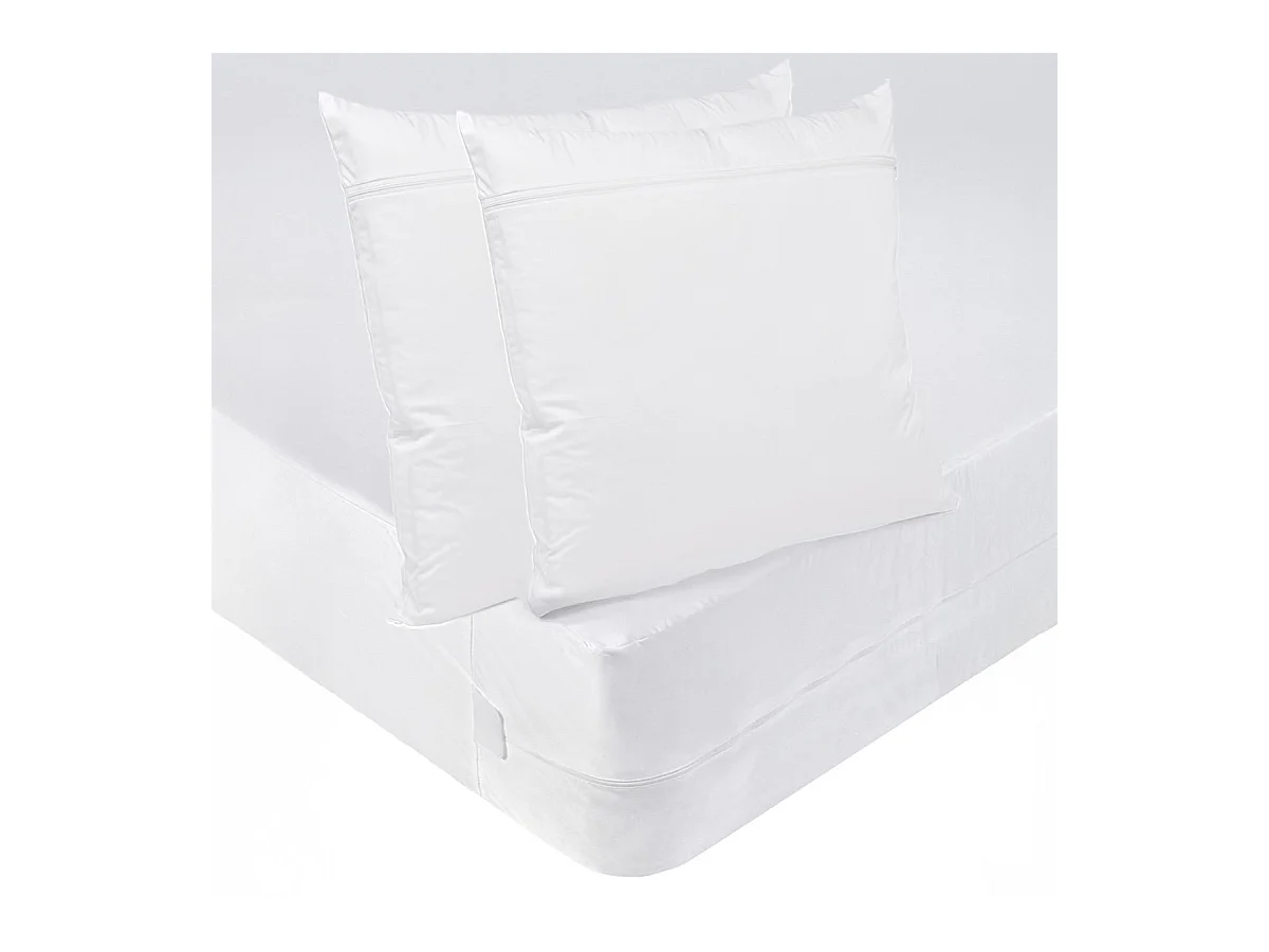 Pack Protège-matelas 160x200cm + 2 Protège oreillers 63x63cm Anti-punaises de lit - 2 personnes - Housse intégrale imperméable