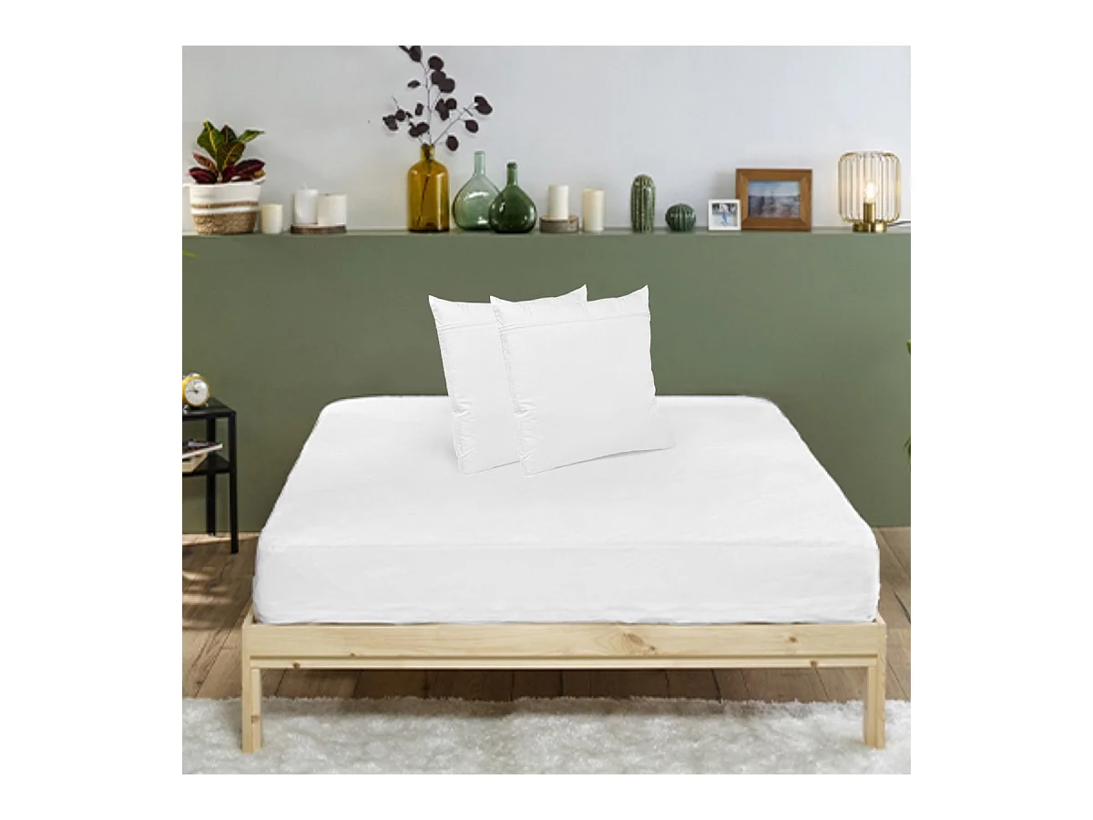 Pack Protège-matelas 160x200cm + 2 Protège oreillers 63x63cm Anti-punaises de lit - 2 personnes - Housse intégrale imperméable