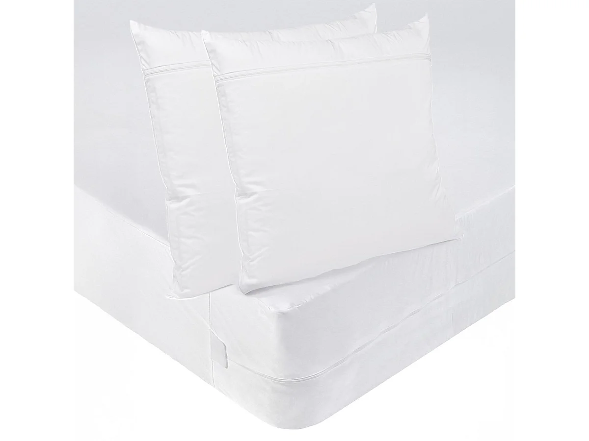 Pack Protège-matelas 160x200cm + 2 Protège oreillers 63x63cm Anti-punaises de lit - 2 personnes - Housse intégrale imperméable