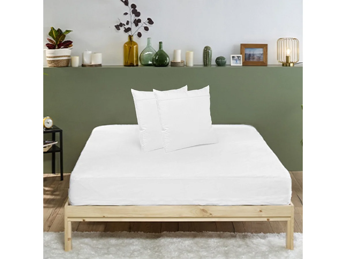 Pack Protège-matelas 160x200cm + 2 Protège oreillers 63x63cm Anti-punaises de lit - 2 personnes - Housse intégrale imperméable