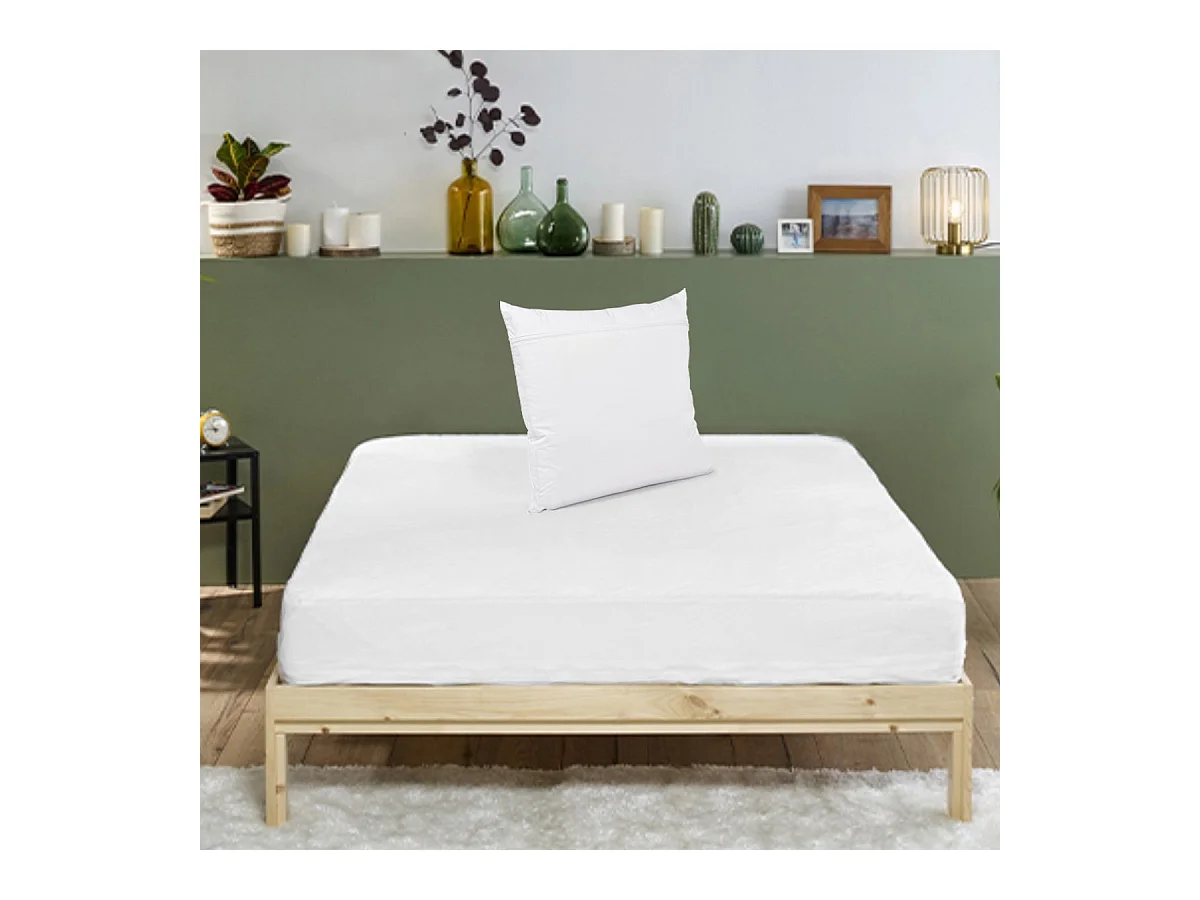 Pack Protège-matelas 90x190cm + 1 Protège oreiller 63x63cm Anti-punaises de lit - 1 personne - Housse intégrale imperméable