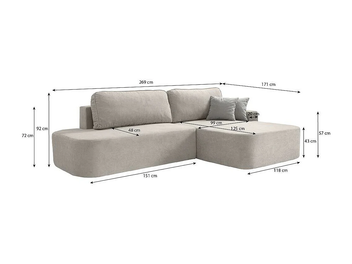 Canapé-lit ECKSCHLAFSOFA Gavi beige velours droit