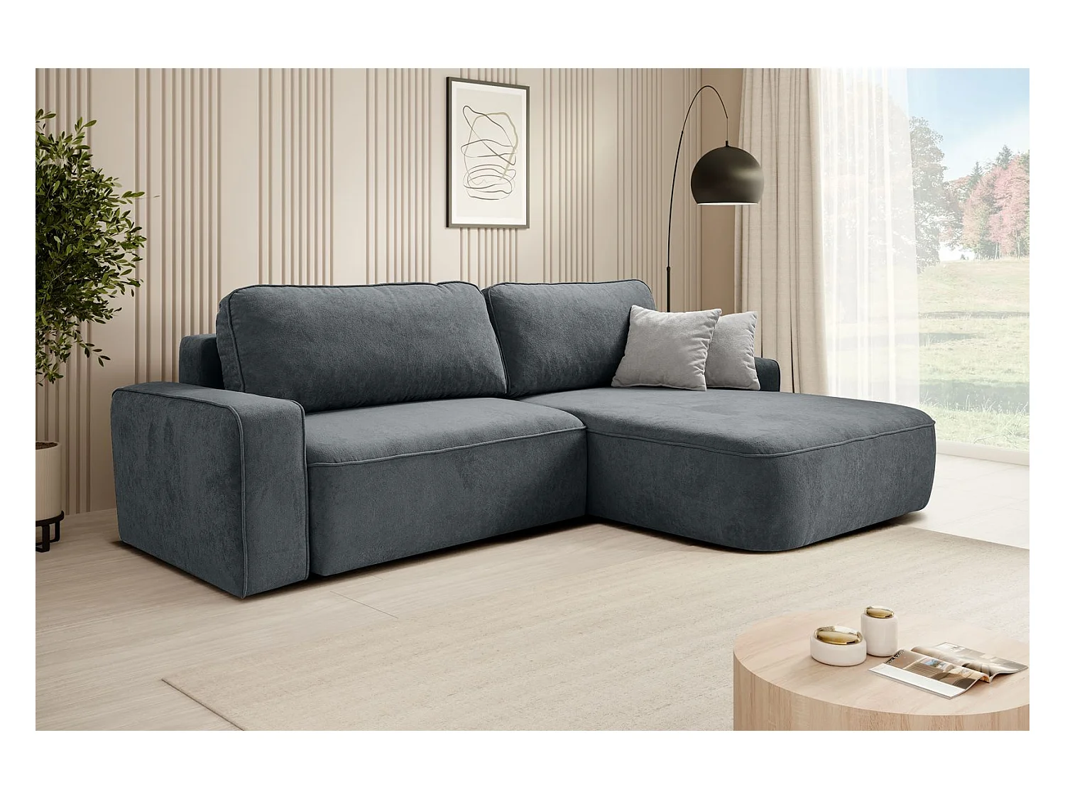 ECKSCHLAFSOFA Torre dunkelgrau velours rechts