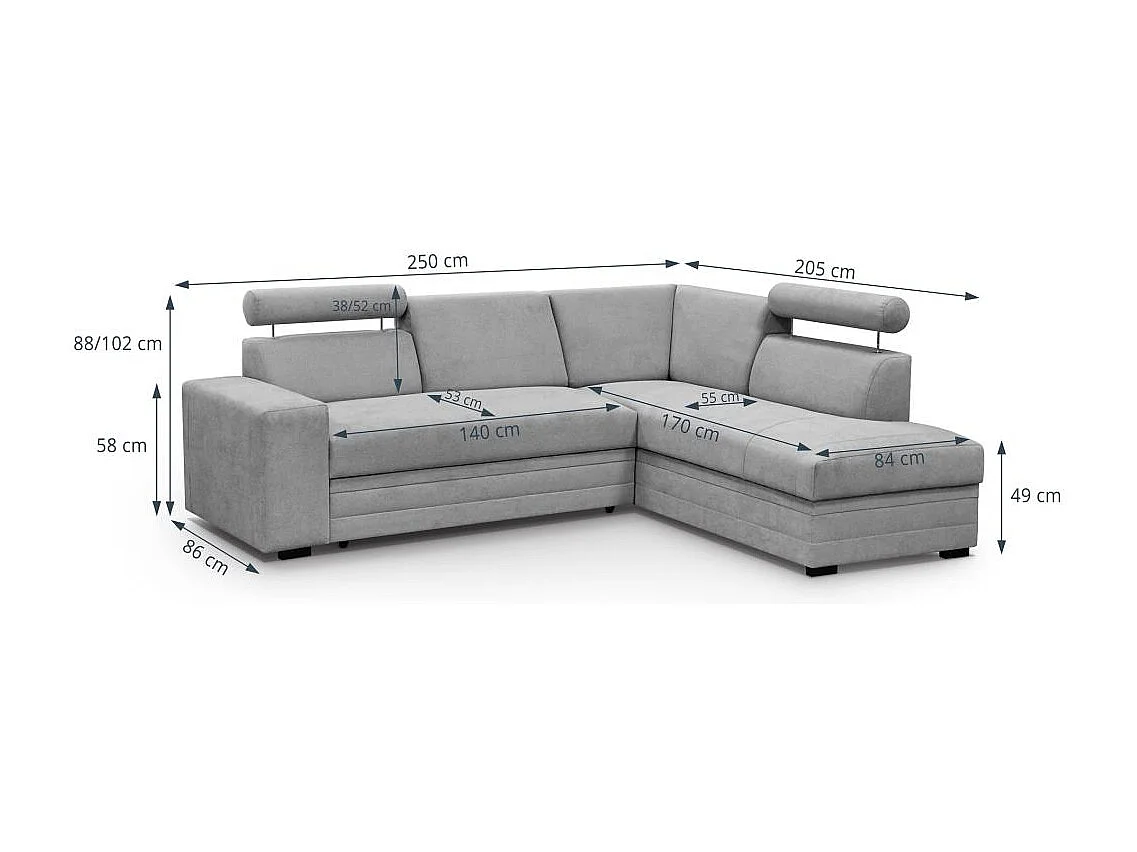 ECKSCHLAFSOFA Roma hellgrau rechts