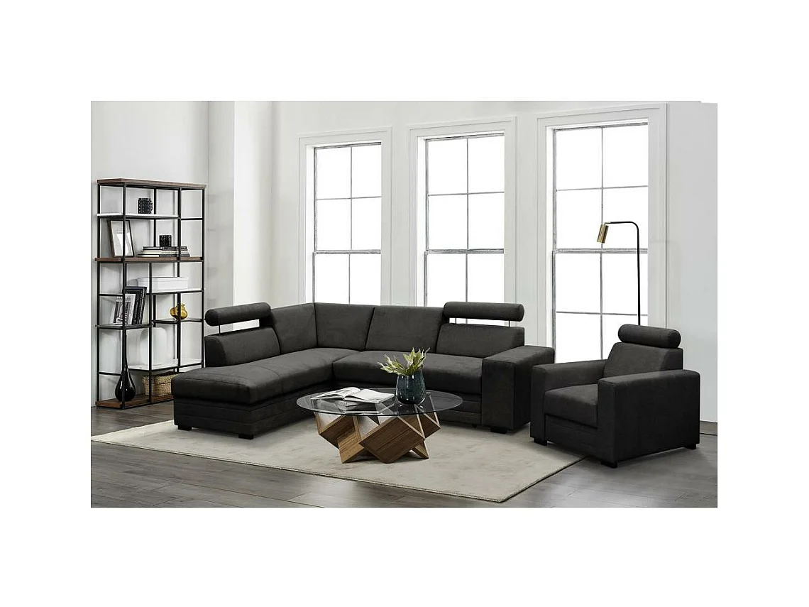 Canapé-lit ECKSCHLAFSOFA Roma noir à gauche