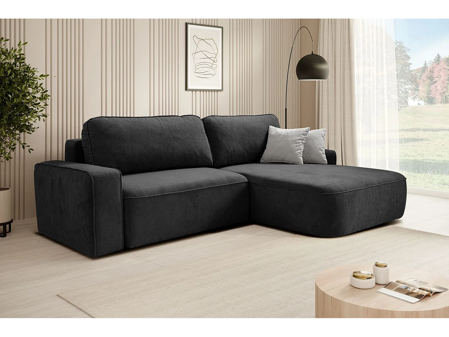 ECKSCHLAFSOFA Torre schwarz velours rechts