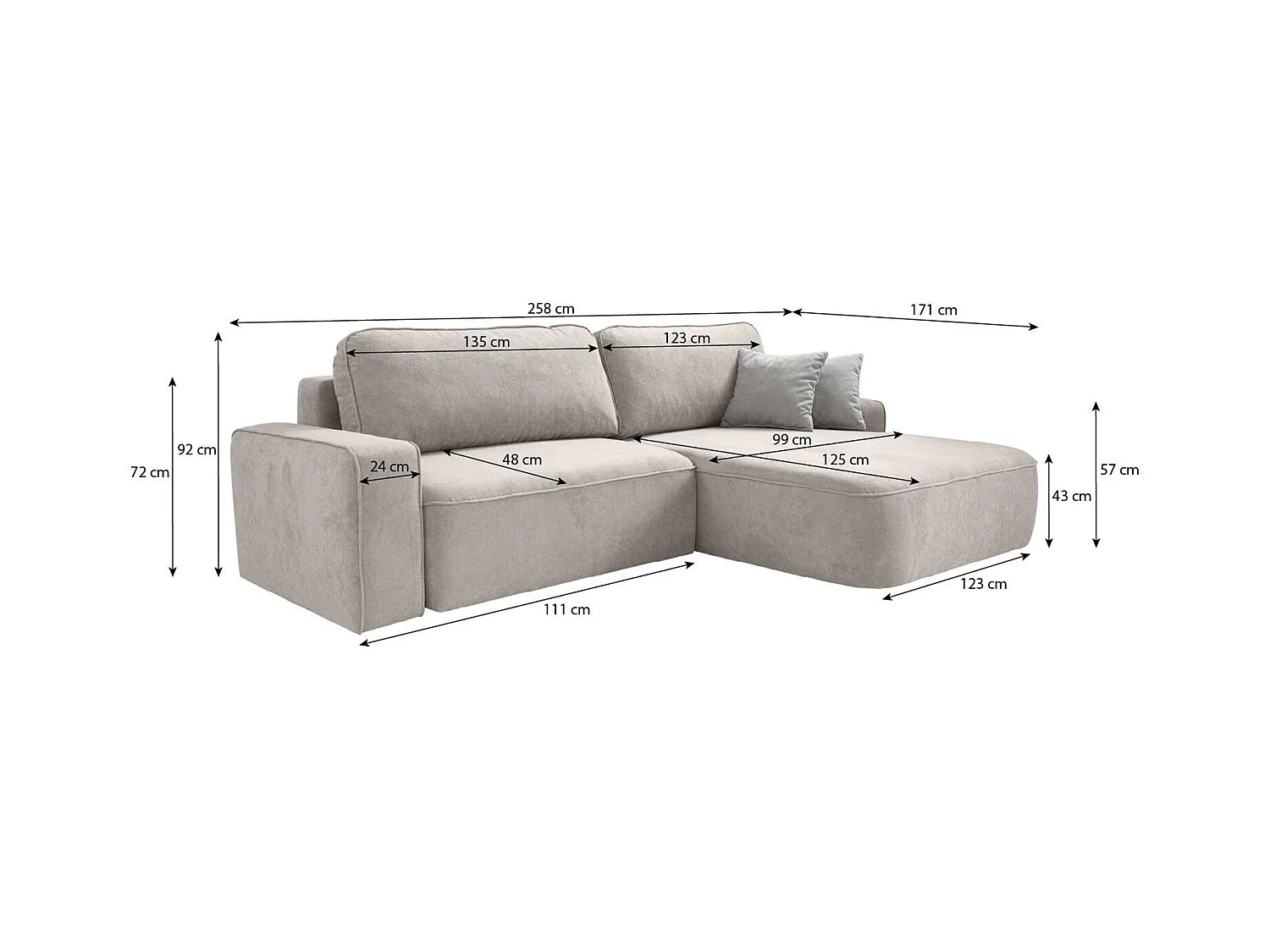 ECKSCHLAFSOFA Torre schwarz velours rechts