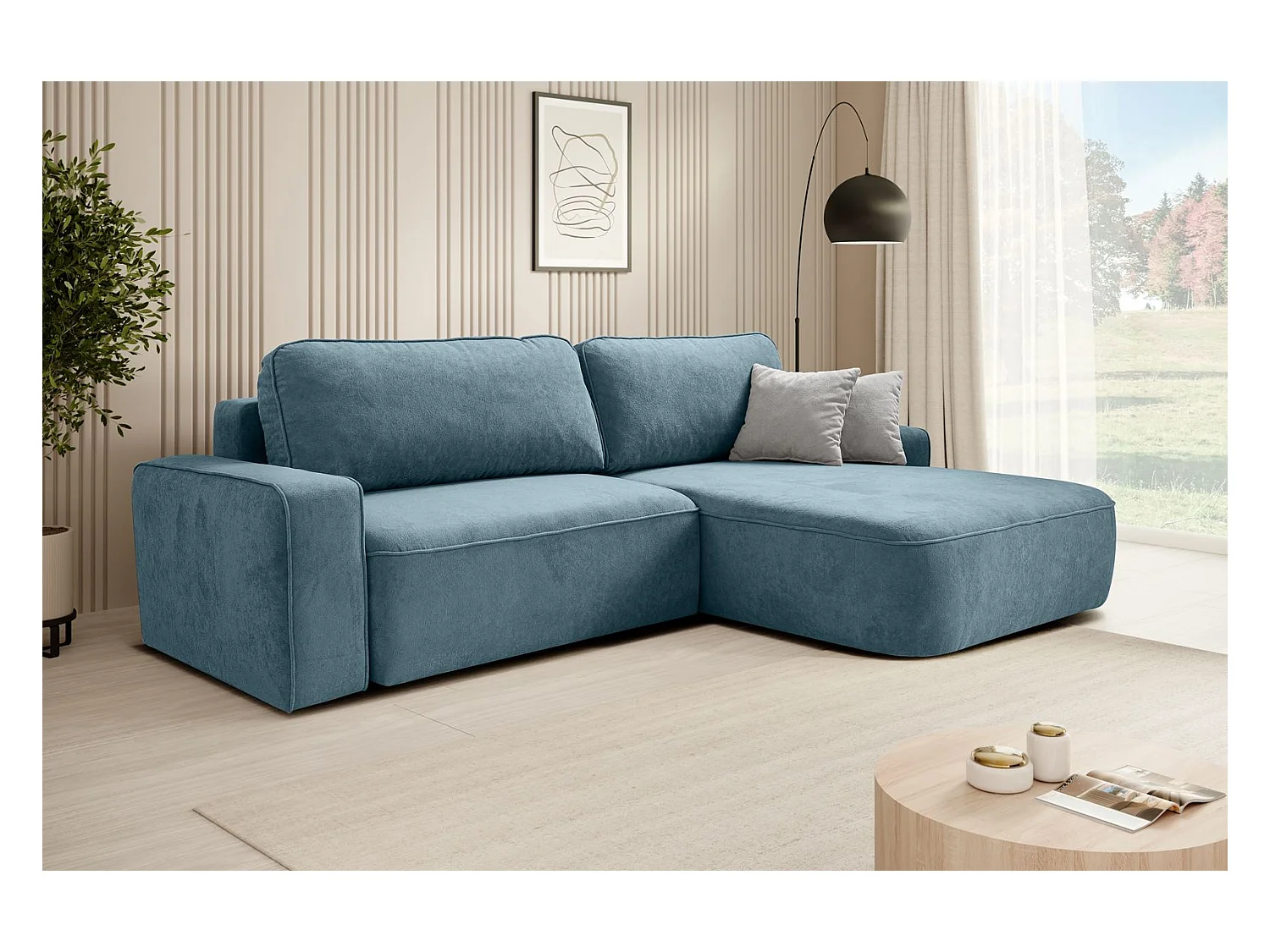 HOEKBANK Torre blauw fluweel rechts