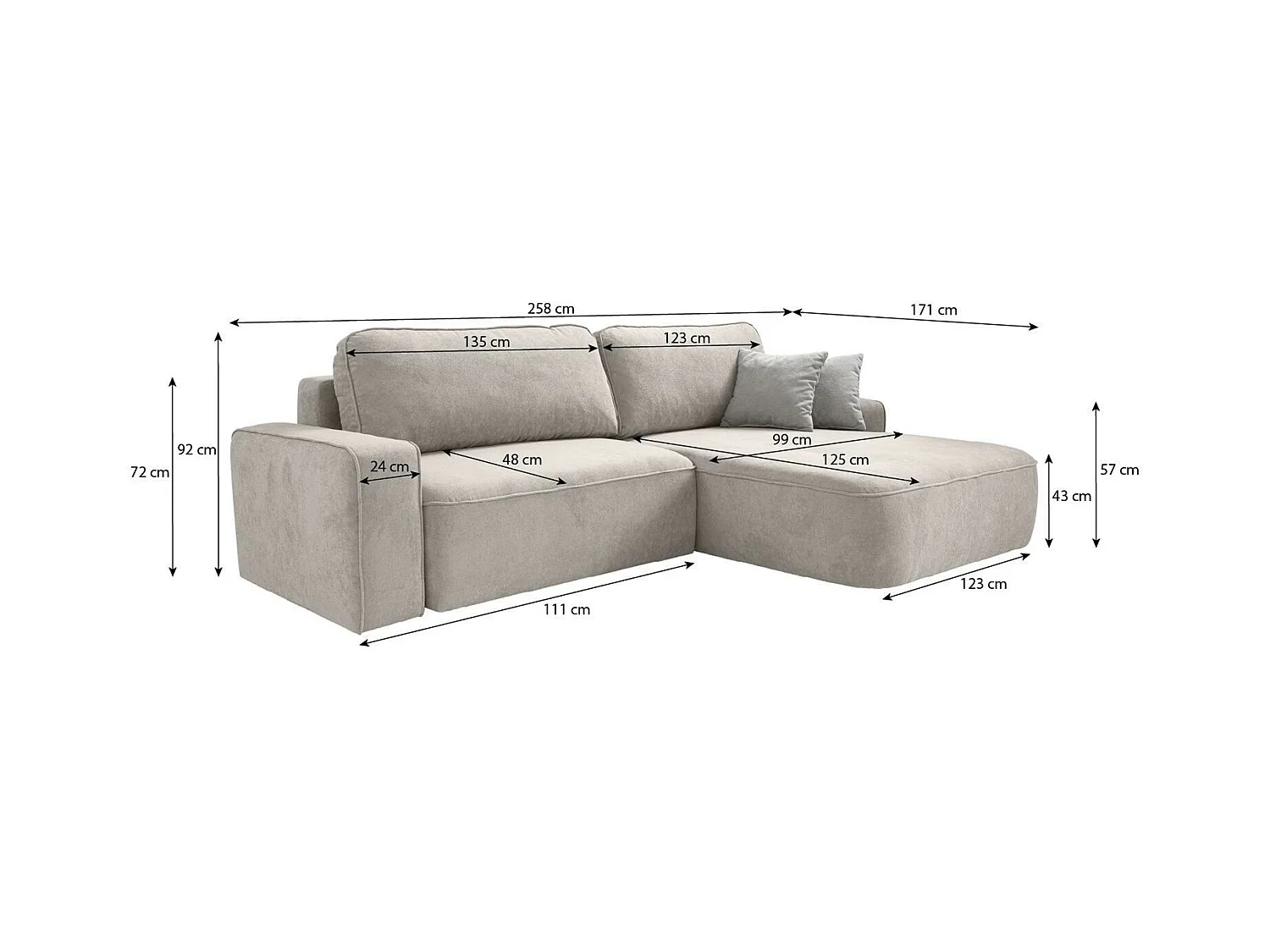 ECKSCHLAFSOFA Torre cappuccino velours rechts