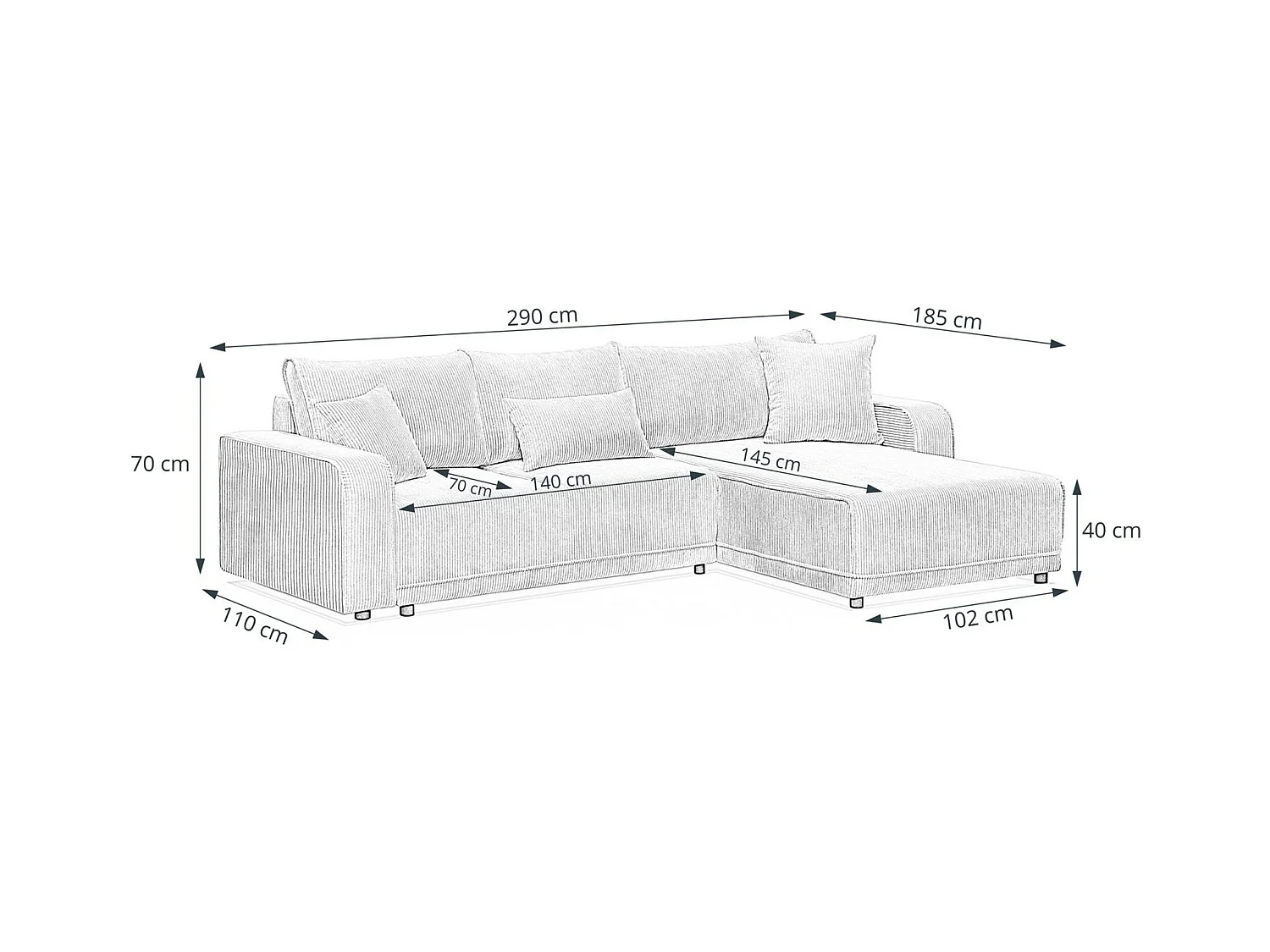 ECKSCHLAFSOFA Primo L hellgrau