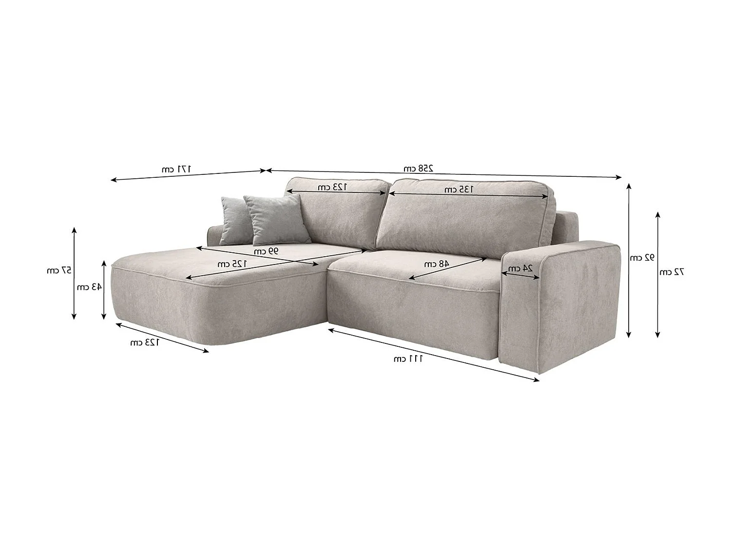 Hoekslaapbank Torre beige fluweel links