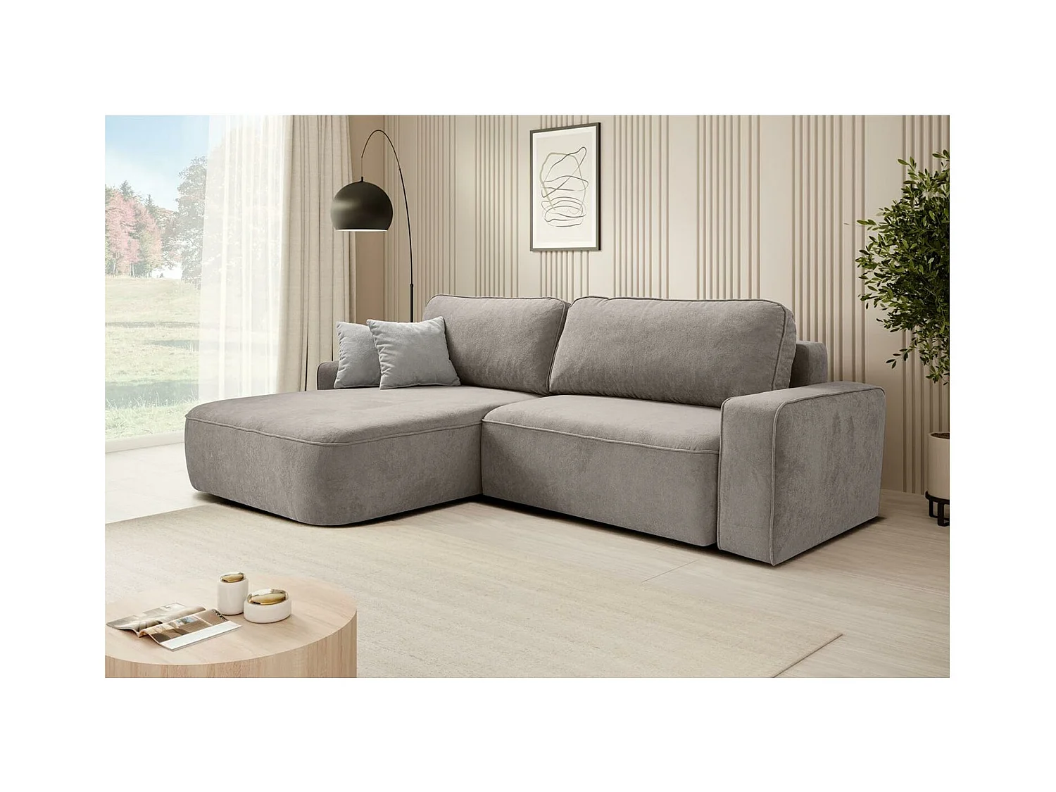 Hoekslaapbank Torre beige fluweel links
