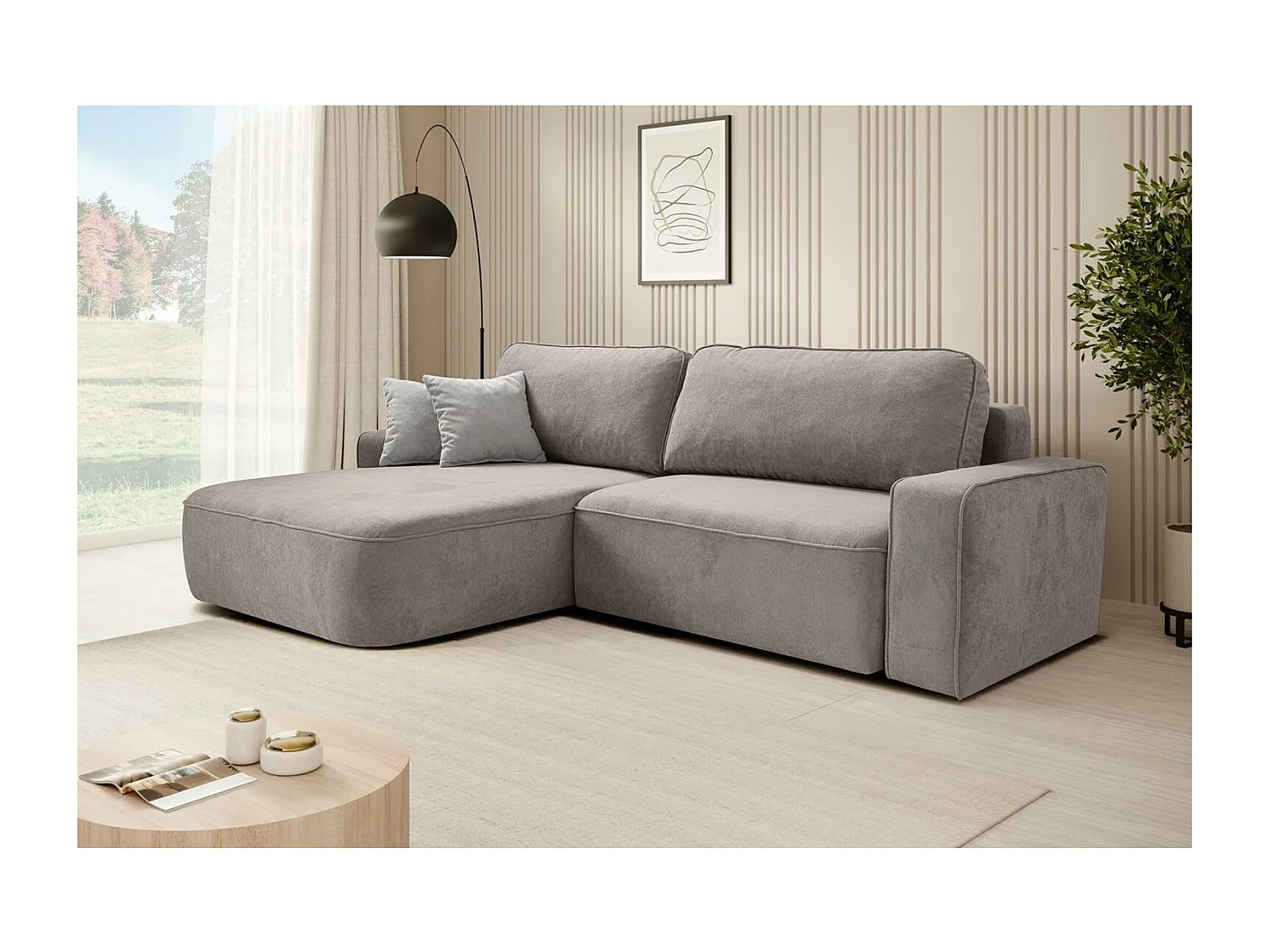 Hoekslaapbank Torre beige fluweel links