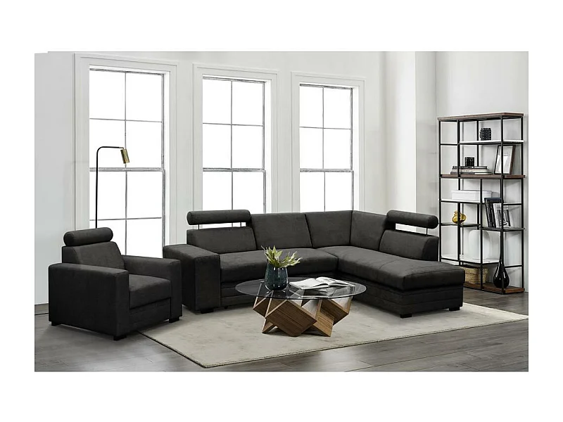 Canapé-lit ECKSCHLAFSOFA Roma noir à droite