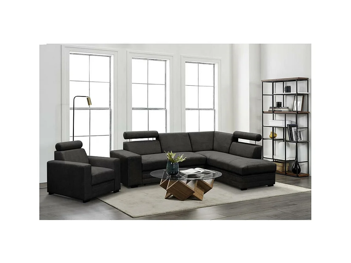 Canapé-lit ECKSCHLAFSOFA Roma noir à droite