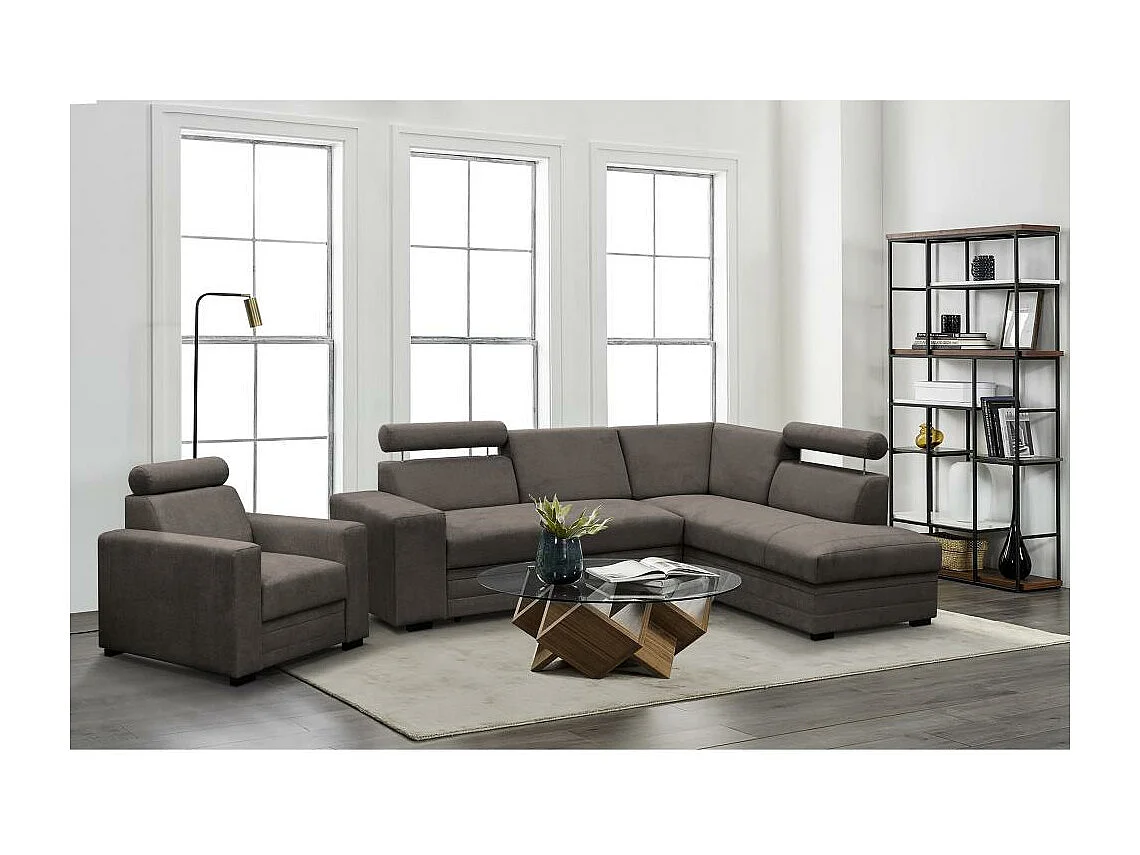 Canapé-lit ECKSCHLAFSOFA Roma marron à droite