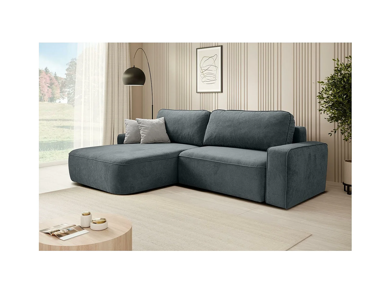 ECKSCHLAFSOFA Torre dunkelgrau velours links