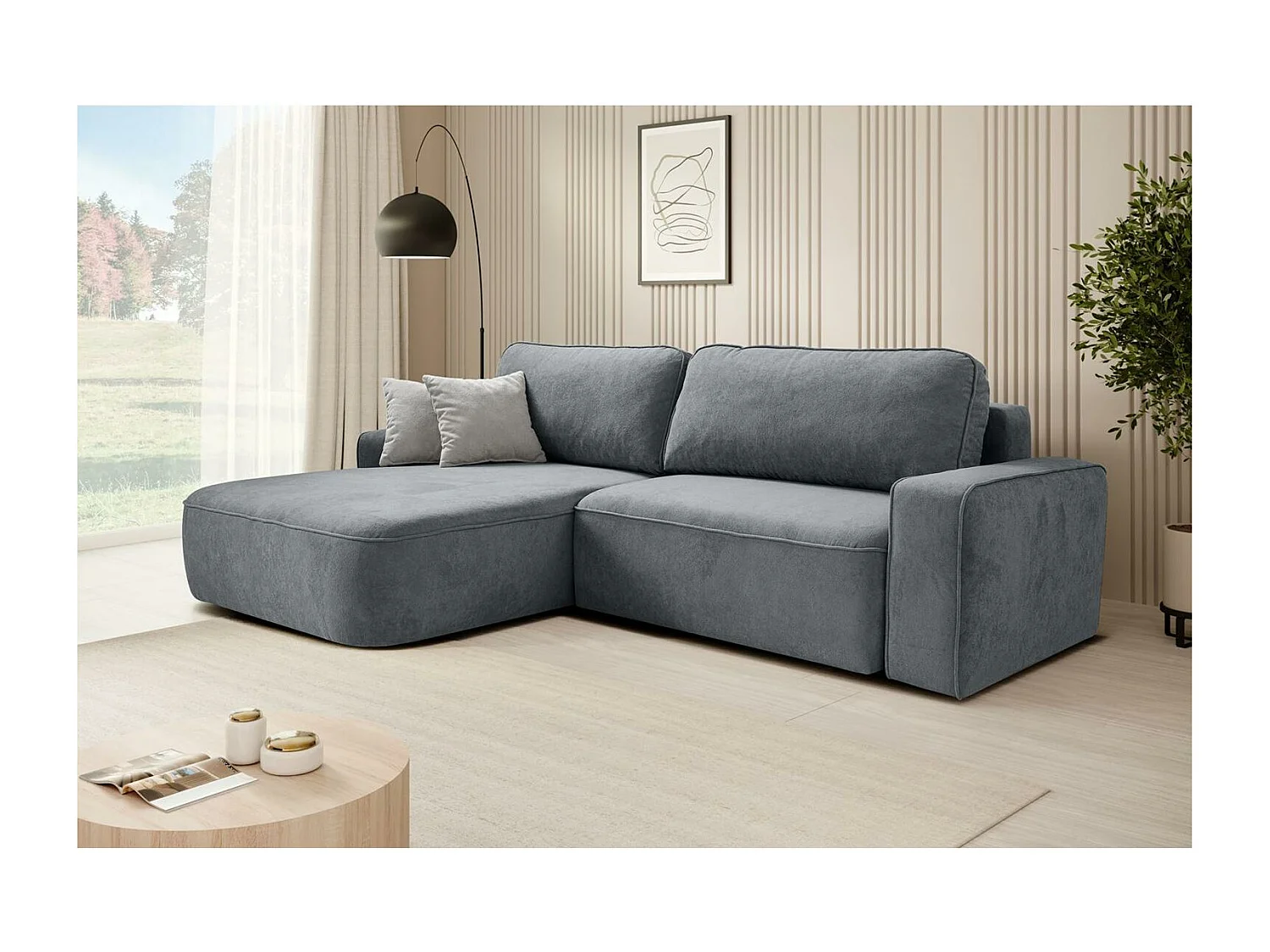 Hoekslaapbank Torre grijs fluweel links