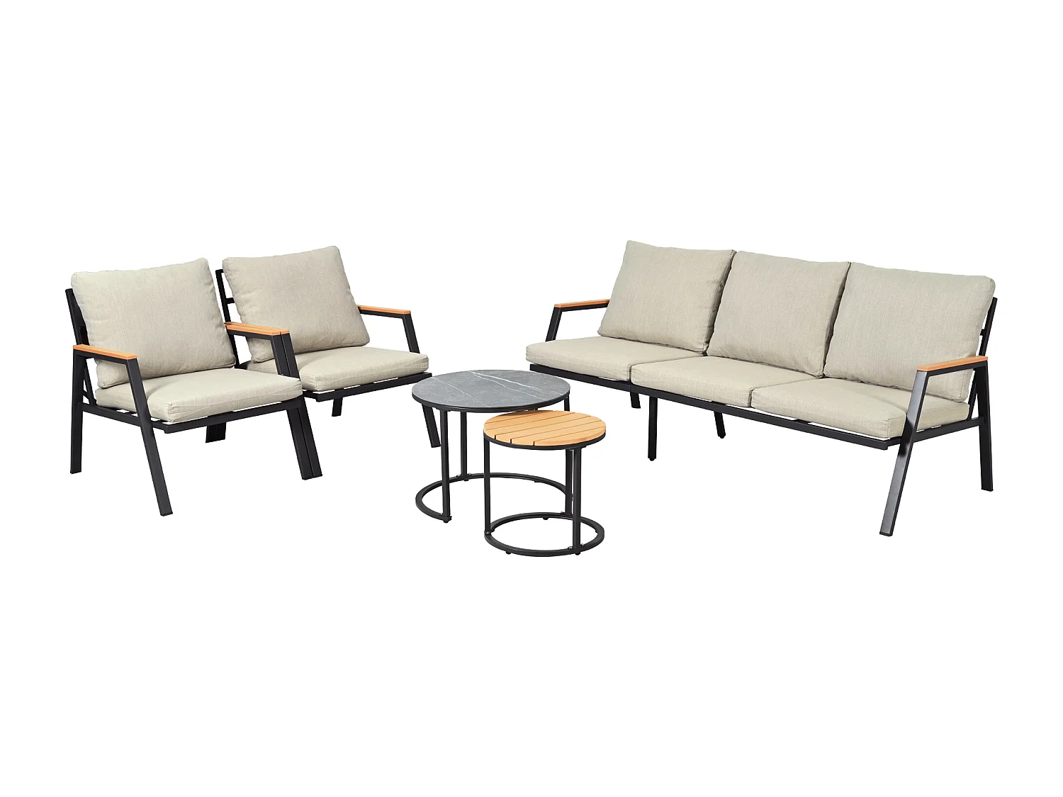 Salon de jardin, ensemble de meubles de jardin, 5 places, canapé 3 places, 2 fauteuils et 2 tables basses, extérieur, acier galvanisé, gris