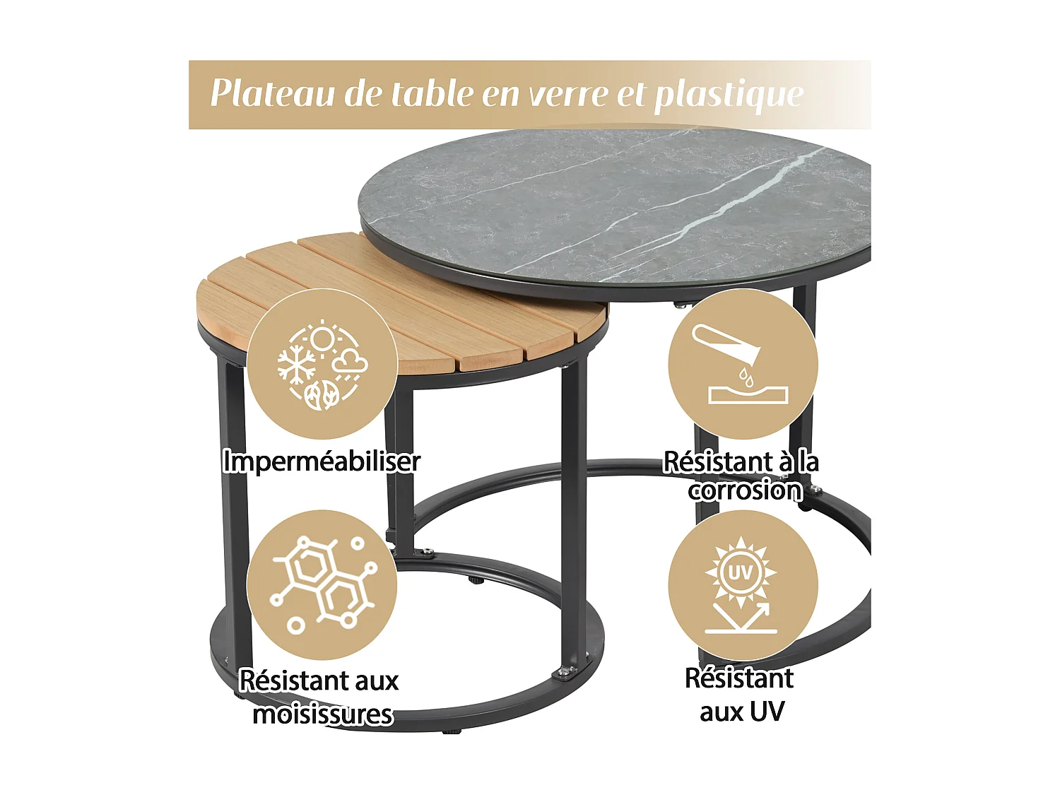 Salon de jardin, ensemble de meubles de jardin, 5 places, canapé 3 places, 2 fauteuils et 2 tables basses, extérieur, acier galvanisé, gris