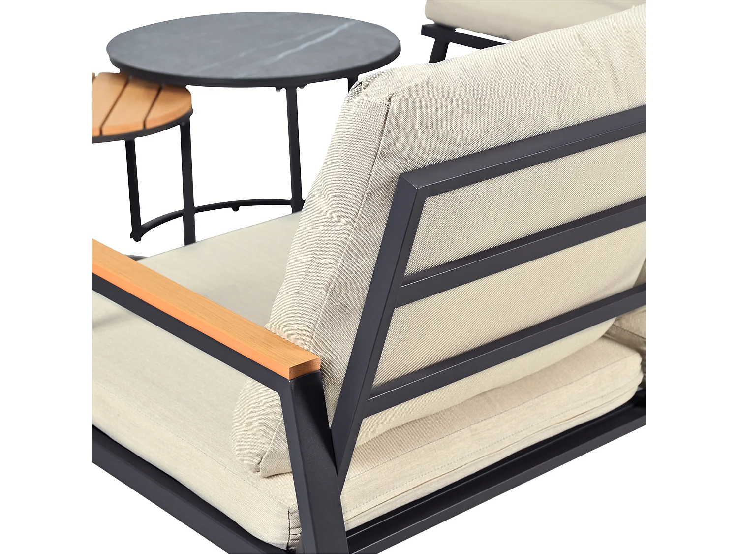 Salon de jardin, ensemble de meubles de jardin, 5 places, canapé 3 places, 2 fauteuils et 2 tables basses, extérieur, acier galvanisé, gris