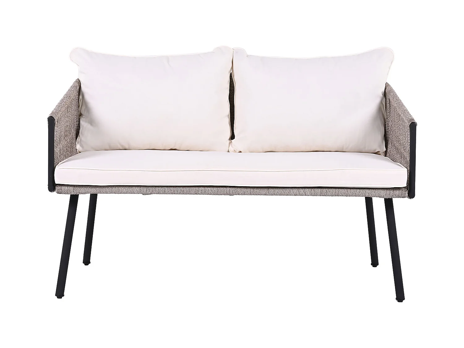 Zestaw mebli ogrodowych, 4 miejsca, kanapa, 2 fotele i stolik kawowy, na zewnątrz, plecionka z włókna PE, stal ocynkowana, beżowy