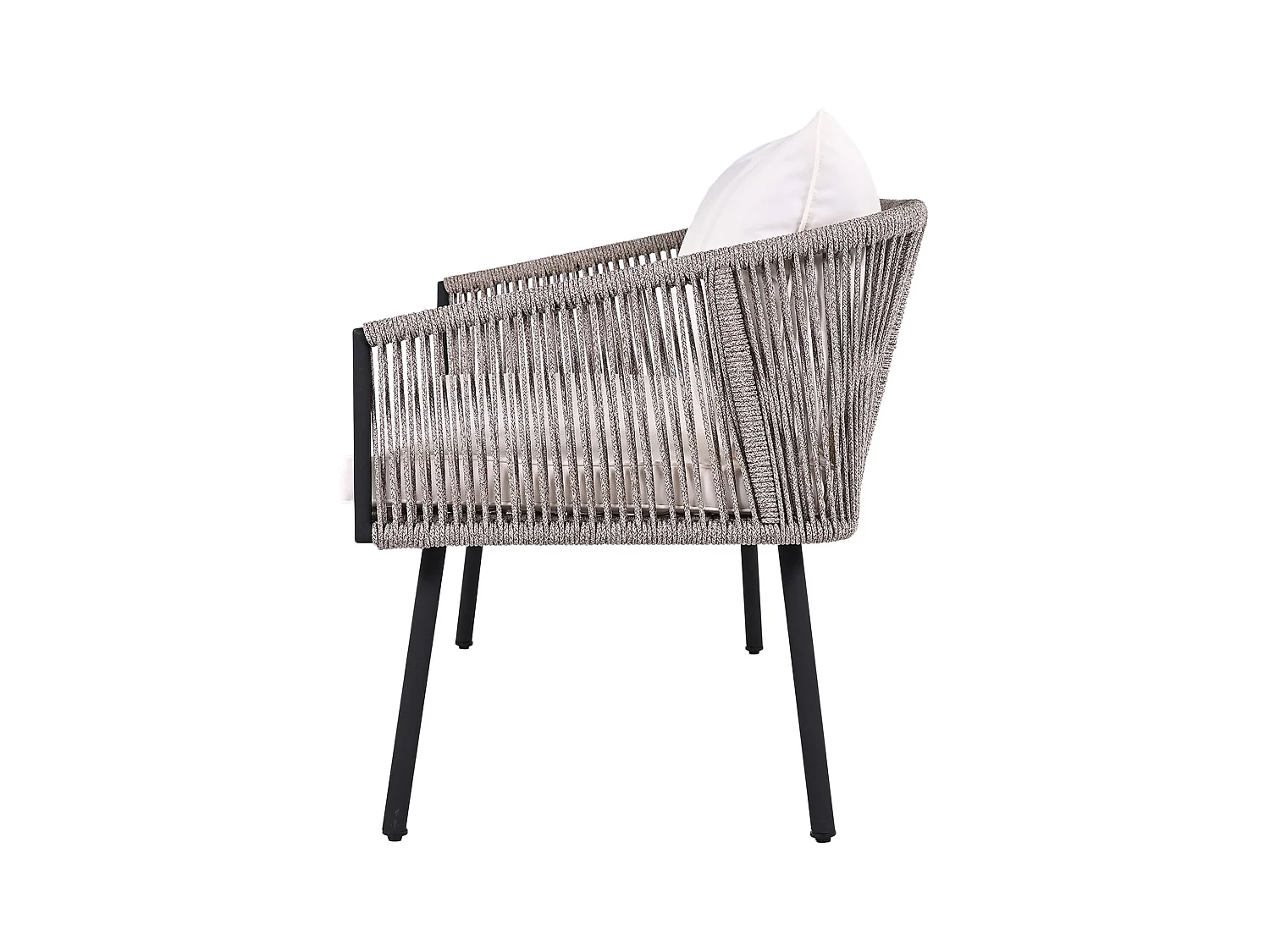 Zestaw mebli ogrodowych, 4 miejsca, kanapa, 2 fotele i stolik kawowy, na zewnątrz, plecionka z włókna PE, stal ocynkowana, beżowy