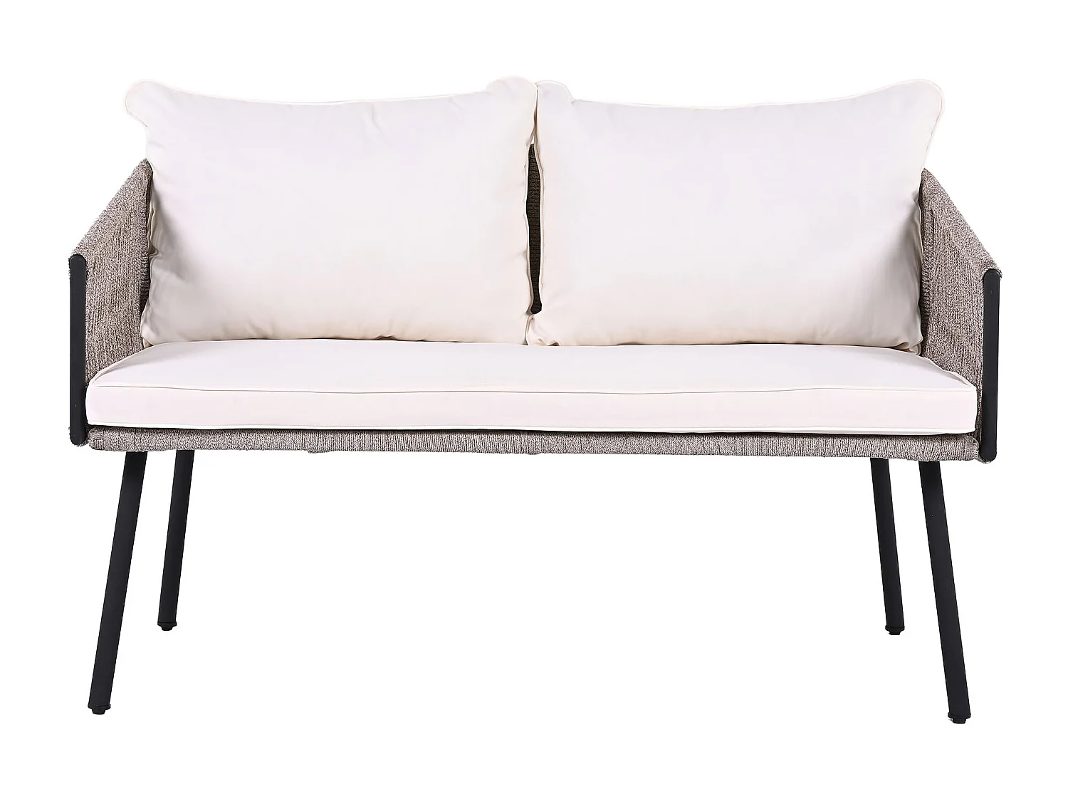 Salon de jardin, ensemble de meubles de jardin, 4 places, canapé, 2 fauteuils et table basse, extérieur, corde PE tressée, acier galvanisé, beige