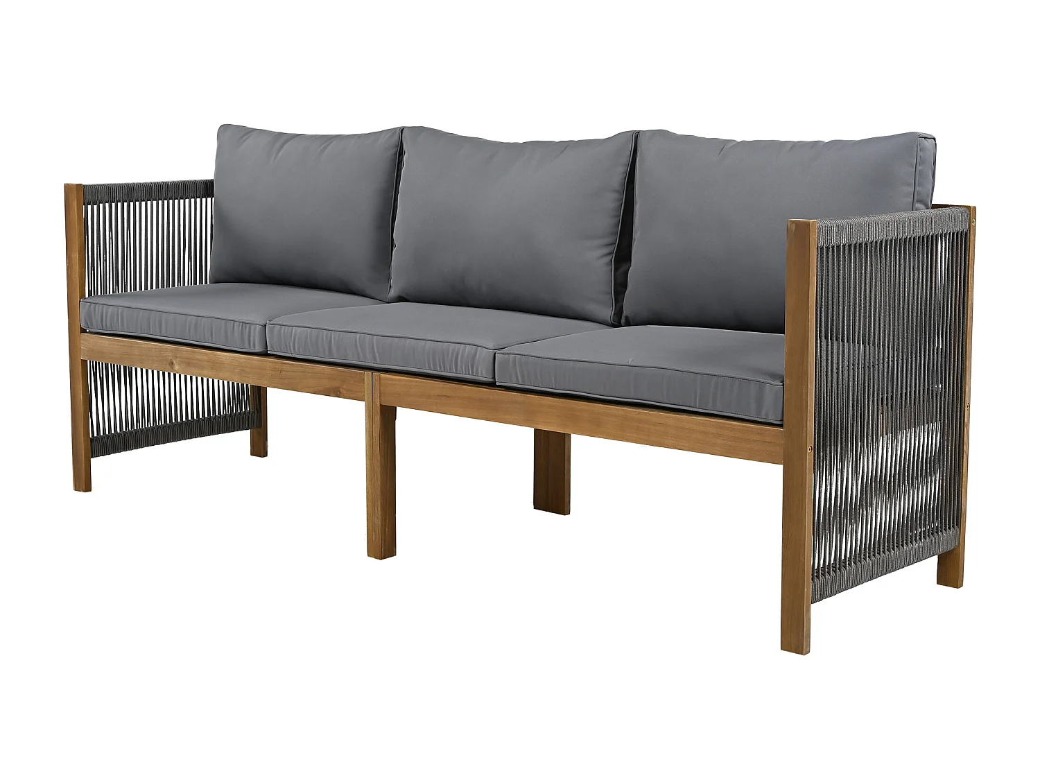 Ensemble de salle à manger de jardin pour 7 places, canapé, 2 canapés simples, 2 tabourets, table à manger, plateau en acacia, acier galvanisé, gris