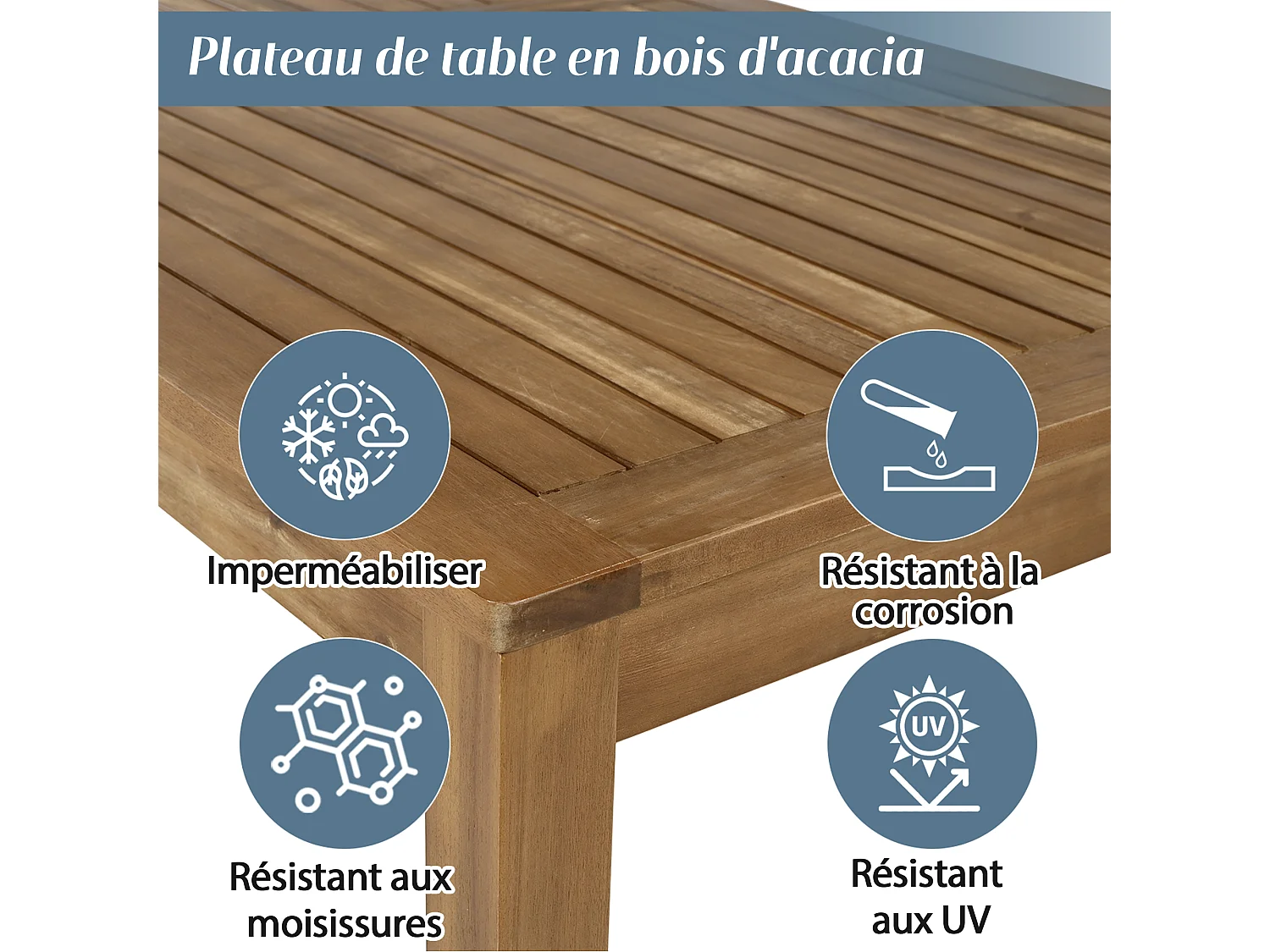 Ensemble de salle à manger de jardin pour 7 places, canapé, 2 canapés simples, 2 tabourets, table à manger, plateau en acacia, acier galvanisé, gris