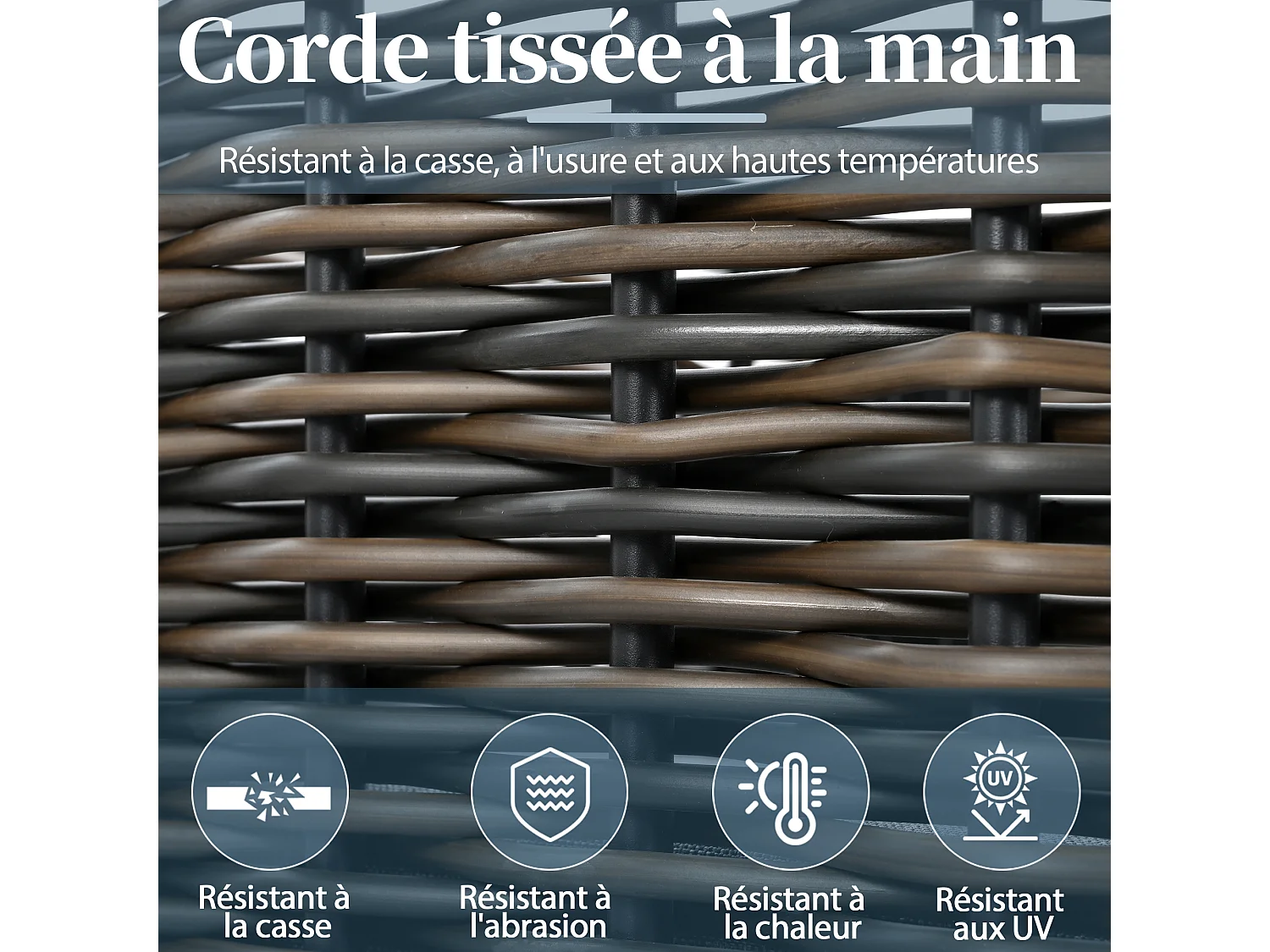 Salon de jardin, ensemble de meubles de jardin, 5 places, canapé, 2 fauteuils et table basse, extérieur, rotin PE tressé, acier galvanisé, gris