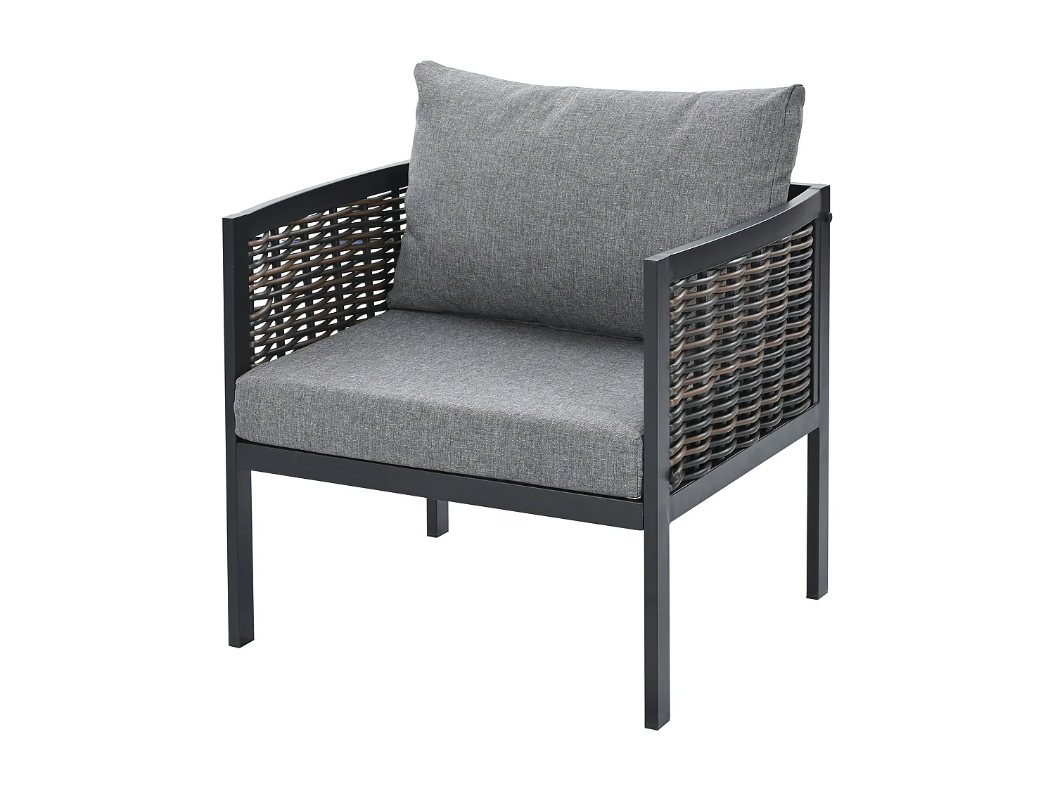 Salon de jardin, ensemble de meubles de jardin, 5 places, canapé, 2 fauteuils et table basse, extérieur, rotin PE tressé, acier galvanisé, gris