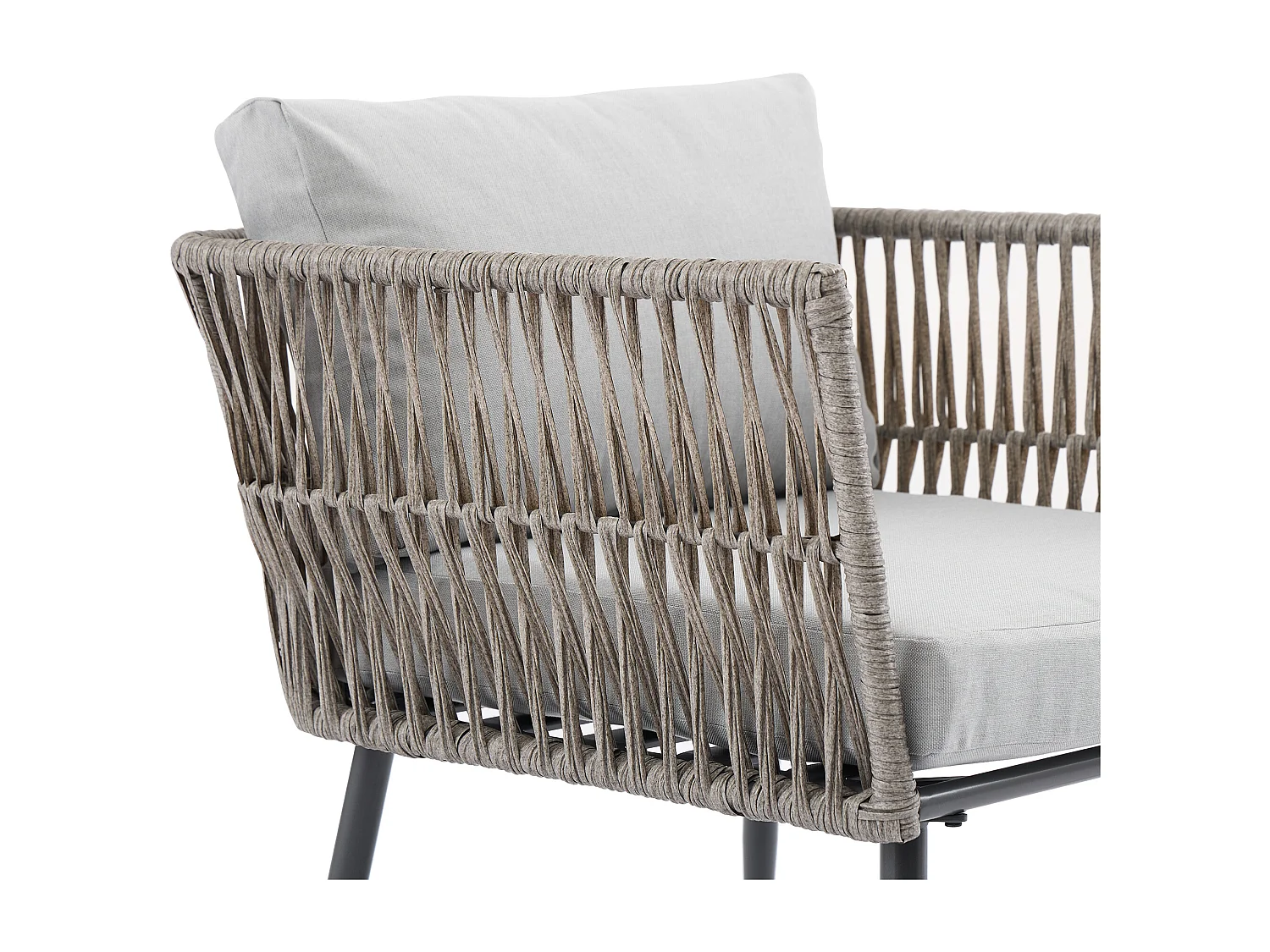 Set da giardino, insieme di mobili da esterno per 4 posti: divano, 2 poltrone e tavolino, esterno, corda in PE intrecciata, acciaio zincato, colore grigio