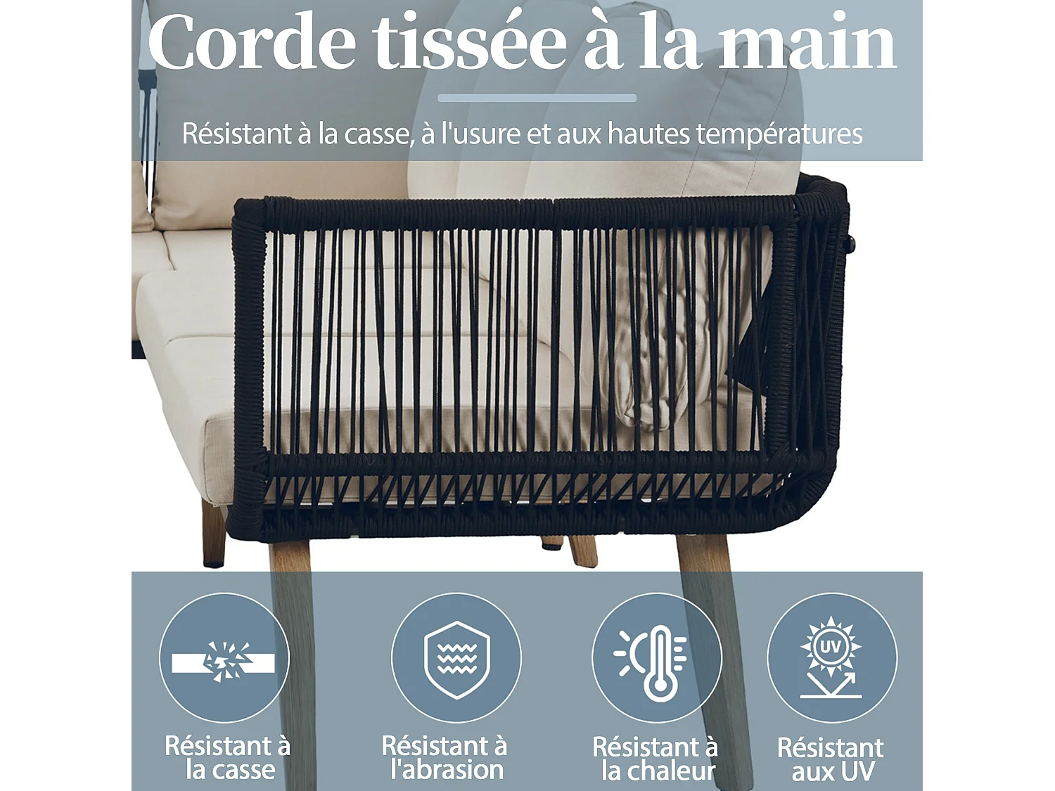 Zestaw mebli ogrodowych, 5 miejsc, narożna sofa, 1 stolik kawowy, na zewnątrz, stal ocynkowana, beżowy