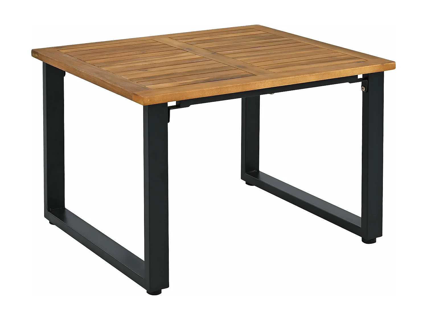 Conjunto de móveis de jardim, conjunto de canto para 4 lugares, sofá + mesa de centro, em aço galvanizado, tampo em madeira de acácia, cor bege + preto