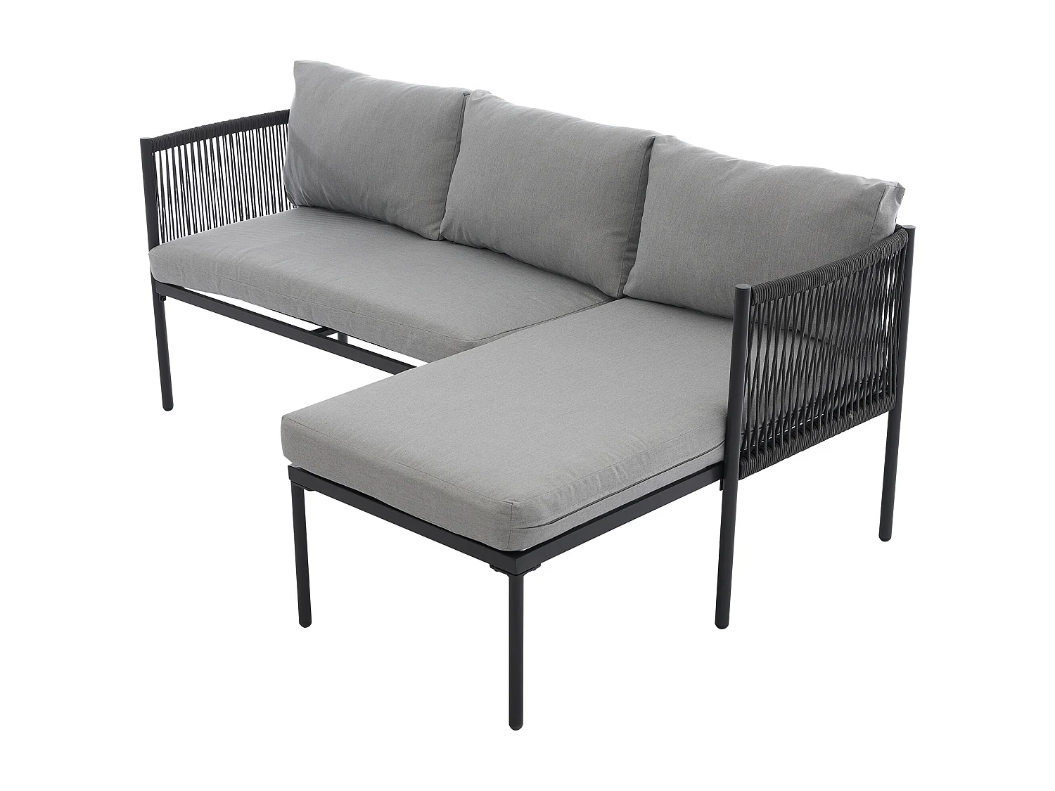 Conjunto de móveis de jardim, sofá de canto para 5 lugares: sofá angular, 1 cadeira de braços e 2 mesas de centro, exterior, aço galvanizado, cor cinza