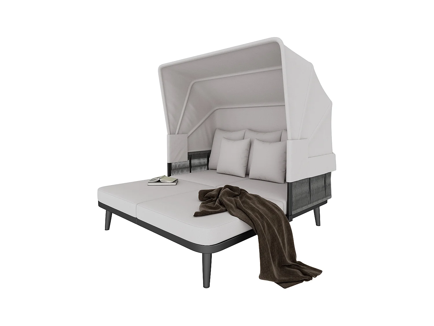 Leżak - Zestaw ogrodowy - kanapa ogrodowa - ze stali ocynkowanej - 2 miejsca - z regulowanym daszkiem - Szary